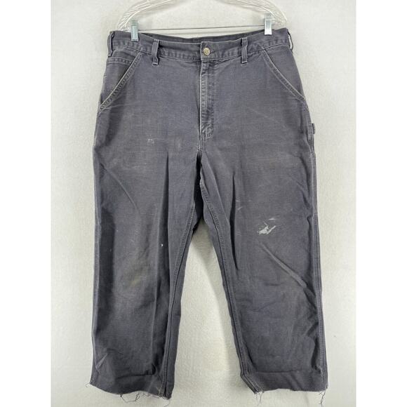 CARHARTT Pants Mens 36x32 B11 PTB Dungaree Fit Cropped Carpenter Cotton Gray - Picture 1 of 16